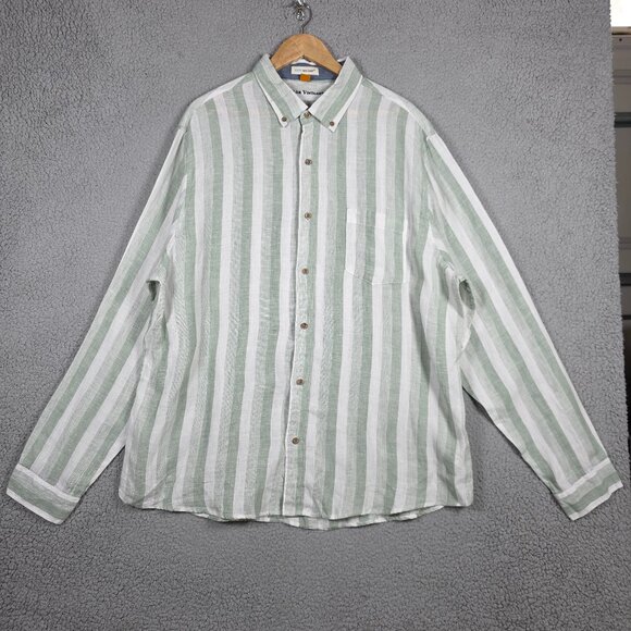 Taylor Vintage Shirt Mens Size 2XL Olive Striped Puretec Cool 100% Linen Beach - Picture 1 of 10